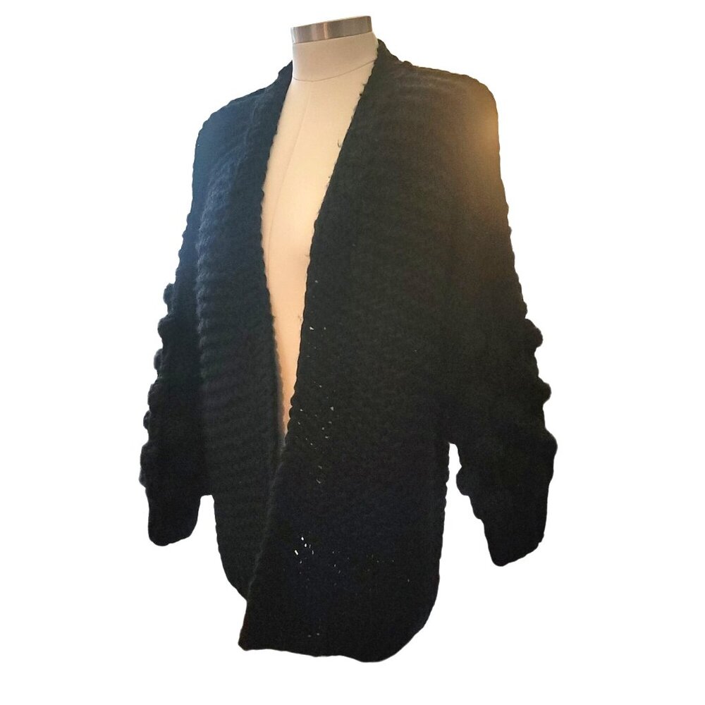 Macaron Women's Chunky Knit Cardigan Sweater Black Womans Medium Botique JJ3573